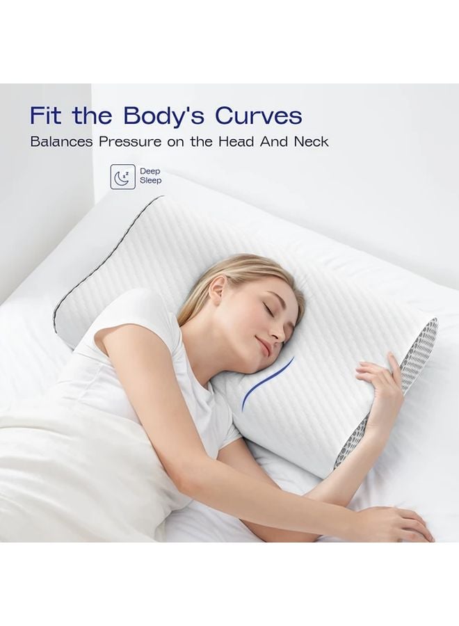 Ergonomic Neck Pillow Gray White Cervical Support for Side Back Stomach Sleepers Machine Washable - Image 2